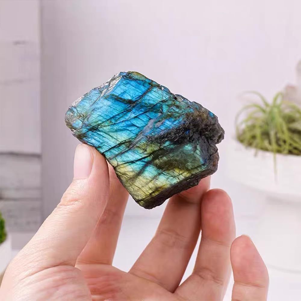 2PCS Natural Raw Stone, Wicca Reiki Crystal Healing, Rough Gemstones for Reiki, Meditation, Home Decor, Chakra Balance (Labradorite)