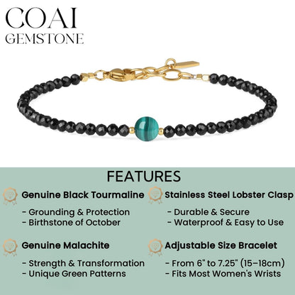 COAI Birthstone Bracelet for Women, Malachite Black Tourmaline Bracelet for Women 3mm
