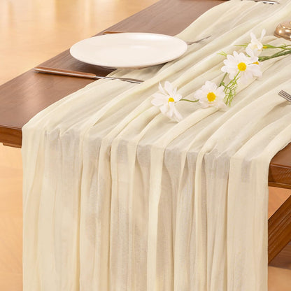 Socomi Beige Cheesecloth Table Runner Summer Boho Rustic Gauze 120 inch 10FT Cheese Cloth Sheer Runner for Wedding Party Baby Shower Birthday Home Decor Holiday Decorations