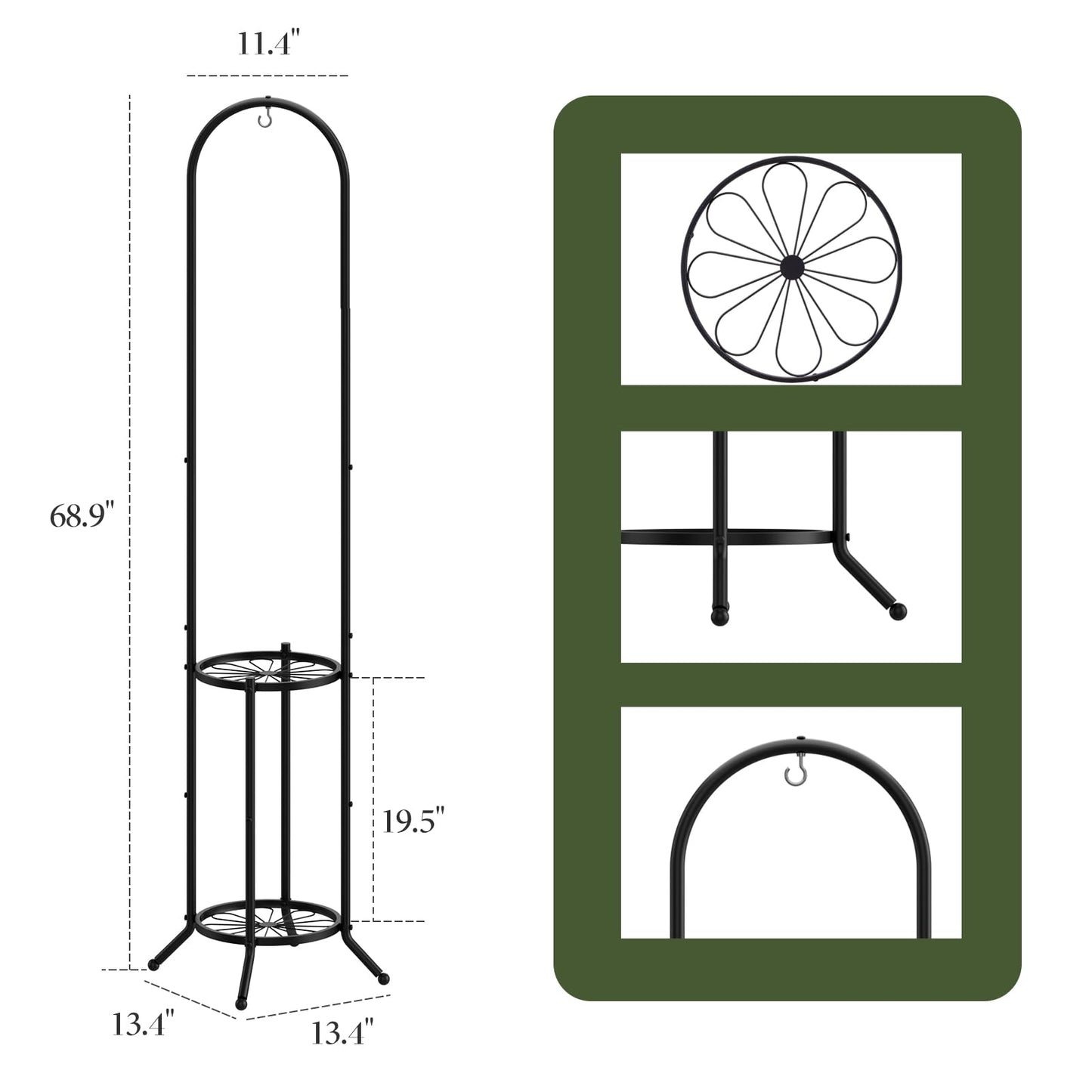 PULIJIAJU 2-tier Hanging Plant Stand Indoor and Outdoor, Space-Saving Iron Plant Shelf, 3 Potted Flower Pot Stand ,Planter Holder for Bedroom Balcony Living Room Patio Garden( n-style)