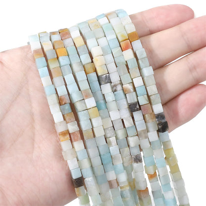 BEADIA Natural Amazonite Square Stone Beads 4x4mm 85pcs Cube Loose Semi Gemstone Beads for Jewelry Making Design