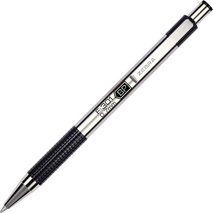 Zebra Pen F-301 Ballpoint Black Ink Fine Point 0.7mm Pen, Easy-Glide Ink, Stainless Steel Retractable, Non-Slip Grip, Professional Design, Ideal for Office, Journal and Planner Use, 12-Pack (27110)