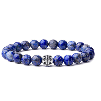 MetJakt Healing Crystals Beaded Bracelets for Womens Natural Gemstone 8mm Beads Stretch Bracelets with 925 Sterling Silver Double Happiness Pendant (Lapis Lazuli)
