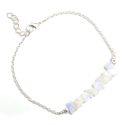 Gempires Natural Gemstone Chip Bar Bracelet for Women, Crystal Healing Bracelet, Multiple Gemstone Options, Adjustable Yellow Gold Plated Chain (7” + 1” Extender), Dainty Stackable Jewelry Gift for Her (Moonstone)