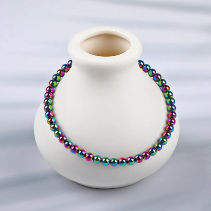 LPBeads Handmade Natural Gemstone Stretch Elastic 4mm Rainbow Coated Hematite Bracelet Healing Crystal Round Stone Beads Jewelry Gifts for Women Men