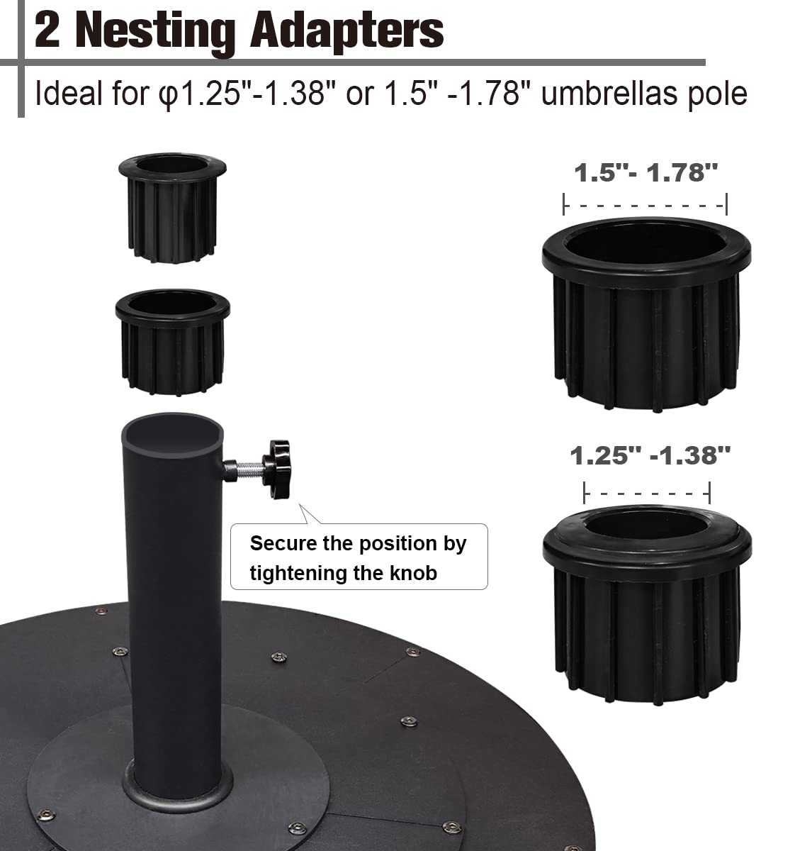 Koutemie 21 Inches Heavy Duty Metal Outdoor Patio Umbrella Base Stand Holder for 1-¼" or 1-½" Umbrella Poles, Black