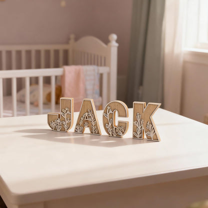 caiydramy 3D Layered Floral Wooden Letters for Wall Decor, 4.9" Name Sign for Nursery, Wood Alphabet Letter A Boho Wildflower Girls Kids Room Initials for Table Shelf Home Decorations
