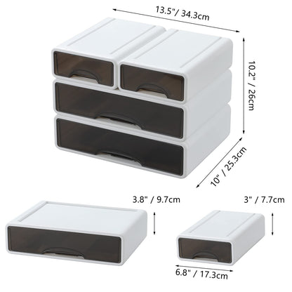 OSteed White Desktop Drawers for Paper, Stackable Office Storage Drawers for Desk, Craft Organizer and Storage Bins, 4 Mixed Storage Container with Plastic Drawers for Office Supplies Desk accessories
