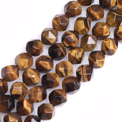 GEM-Inside Natural 8mm Yellow Tiger Eyes Gemstone Loose Beads Faceted Cambay Crystal Energy Stone Power for Jewelry Making 15"