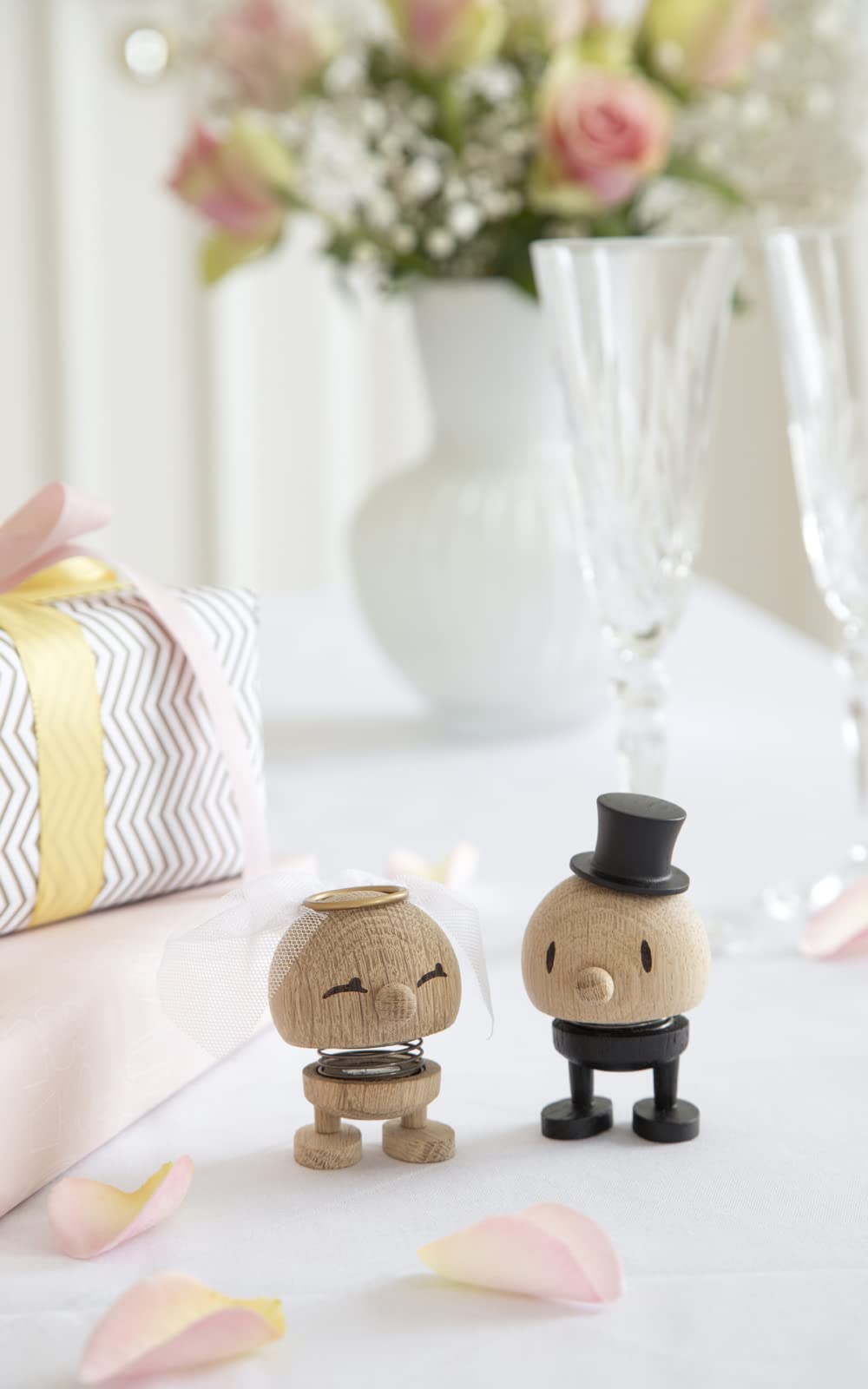 Hoptimist Wedding Groom Raw Oak, Wood, Home Decor Ornament - Scandinavian Design, Wood W/Metal Spring, Small - Creates cheerful movement