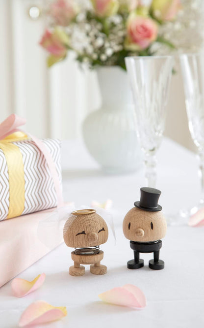 Hoptimist Wedding Groom Raw Oak, Wood, Home Decor Ornament - Scandinavian Design, Wood W/Metal Spring, Small - Creates cheerful movement
