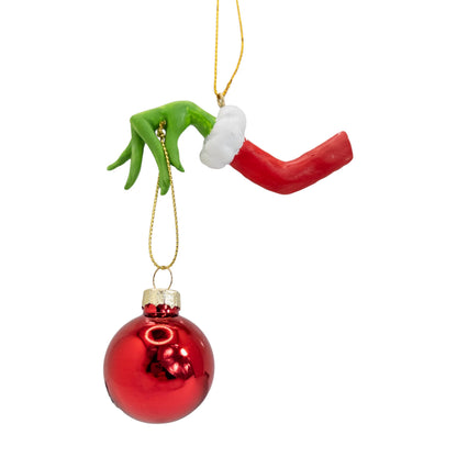 Green Monster Hand Stealing Red Bulb Christmas Tree Decoration Funny Ornament for Naughty Grinches