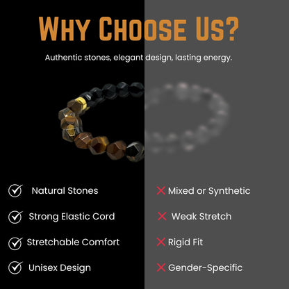 AKDNZ Triple Protection Bracelet for Men & Women - 8mm Tiger Eye, Black Obsidian & Onyx Beaded Bracelet for Grounded Protection, Natural Healing Crystal Bracelets for Confidence, Strength & Stability
