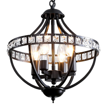 Lanpesting Crystal Chandelier Light Fixtures, 4-Lights Farmhouse Rustic Vintage Black Pendant Hanging Lighting Ceiling Chandeliers for Kitchen Island Dining Room Living Room Bedroom Foyer Hallway