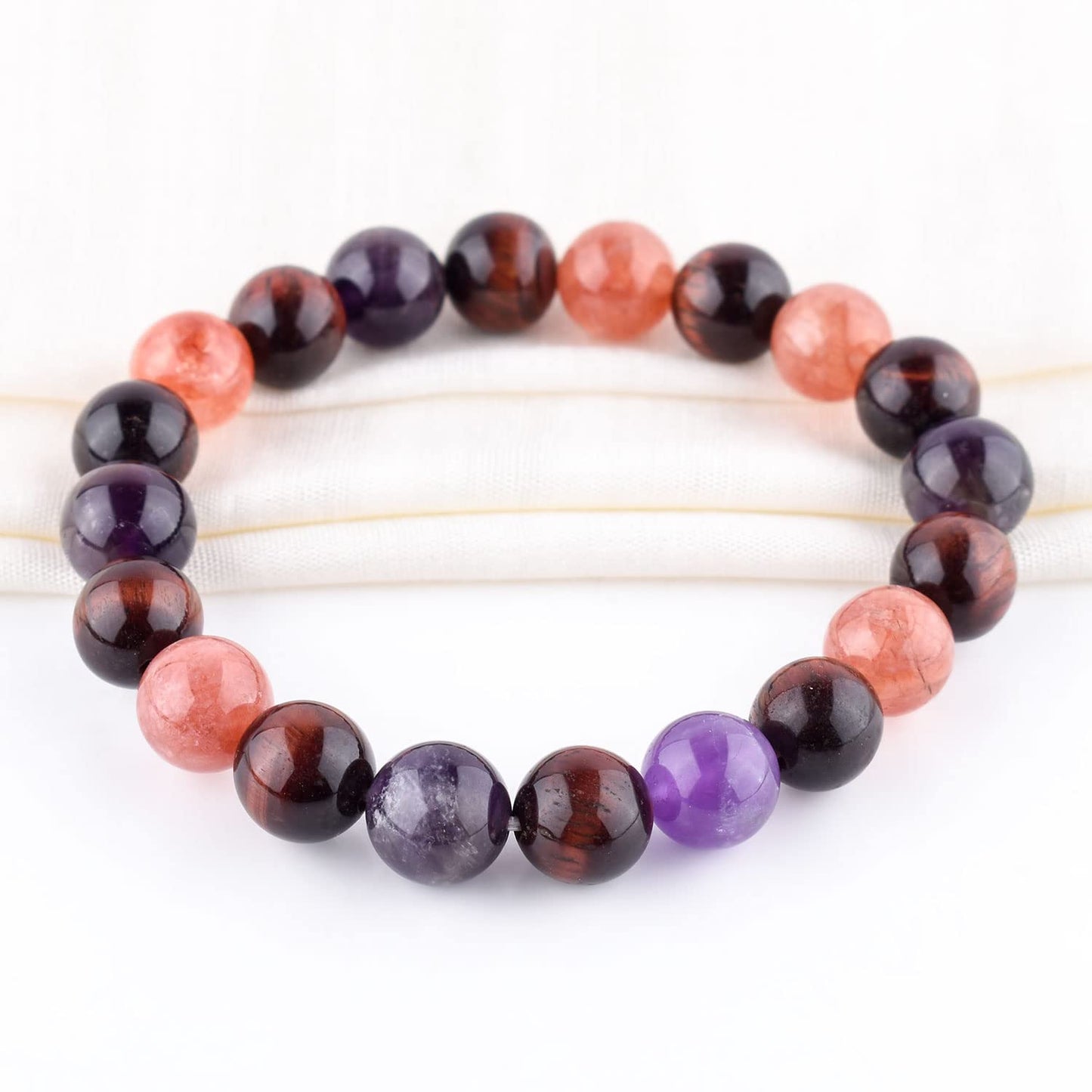 InfinityGemsArt Triple Stone Ultimate Bracelet Unisex Stretchable Natural Gemstone Beads Men-Women Jewelry, Birthstone Healing Chakra, Yoga Balancing Reiki (Sunstone+Amethyst+Tiger Eye)