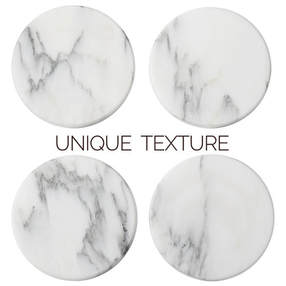 Koville Marble Coaster Set of 4, Round Coasters, 4" Stone Coaster for Drinks Coffee, Marble Coasters for Coffee Table Home Bar Decor, Heat Resistant, Gift Choice(Arabescato)