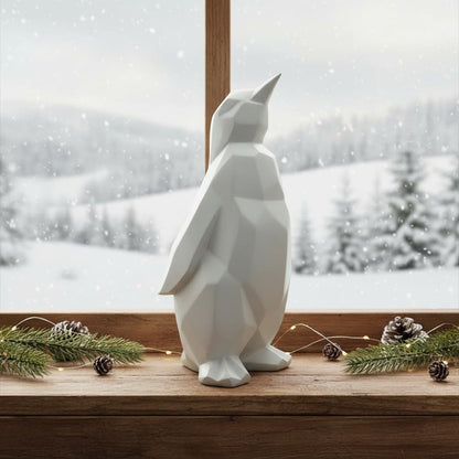 Comfy Hour 7" Modern Penguin Figurine, Scandinavian Animal Decor, Minimalist Geometric Statue for Home Office, White Polyresin Artisan Crafted Sculpture, 1 Unit