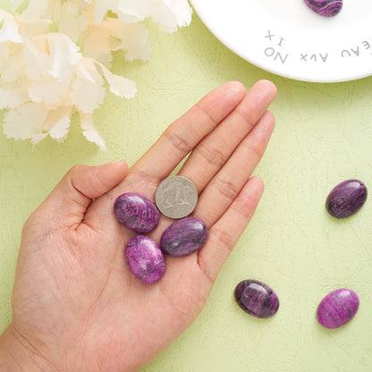 Fashewelry 20Pcs Natural Oval Purple Ripple Jasper Flat back Gemstone Cabochons 25x18mm Healing Chakra Crystal Stone Bead Cab Covers No Hole for Jewelry Craft Making