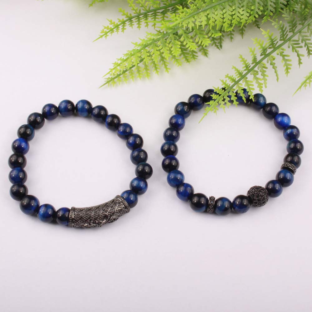 BOMAIL 8mm Tiger Eye Stone Beads Bracelet Elastic Natural Stone Yoga Bracelet for Women Men