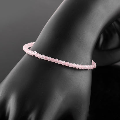 YANARA Rose Quartz Bracelet for Women, Natural Pink Gemstone Beads Dainty Jewelry, April Birthstone, Energy Healing Crystals, Silver Plated Chain 8 inch Adjustable, Birthday Valentines Day Gifts For Her