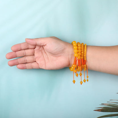 AD Beads 4mm Yellow jade Bracelet - Stone of abundance and joy - Handmade Natural Stone Crystal Bracelet with Adjustable Macrame String - Yoga Healing Power Energy Gifts for Men and Women