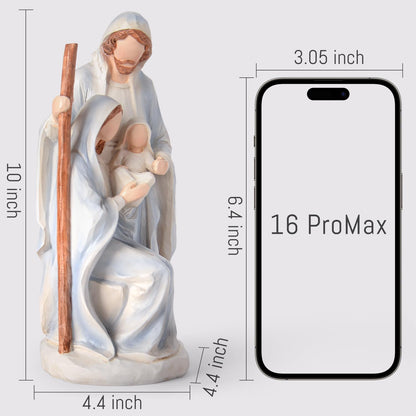 Nativity Set Holy Family Statue - 10 inch Handcrafted Christmas Nativity Figurine, Indoor Resin Nativity Ornaments Sets, Religious Gifts for Daughter, Wife, Family, Christian Home Holiday Decoration
