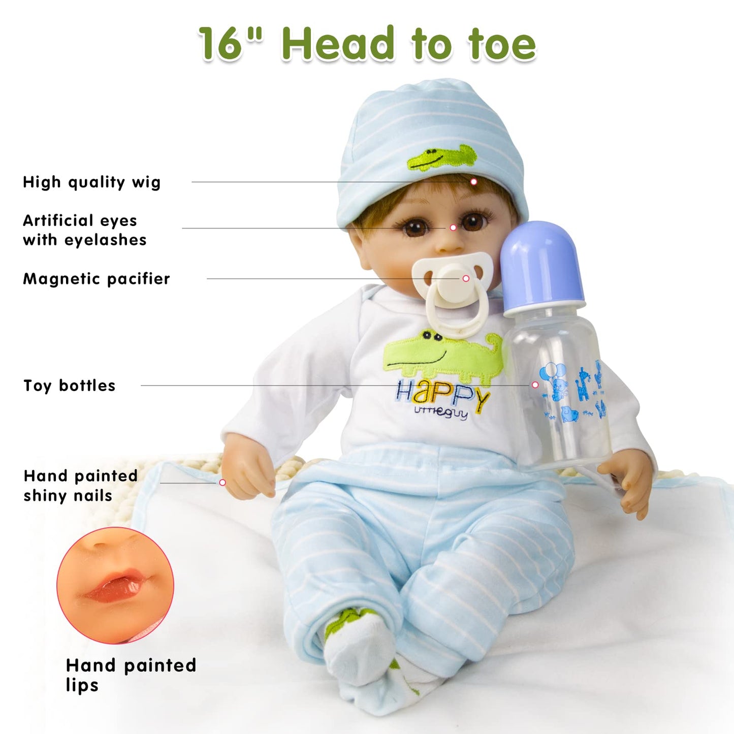 JRLCGYP Realistic Reborn Dolls Boy, 16" Lifelike Silicone Vinyl Baby Realistic Baby Dolls Toys Looks Real with Weighted Soft Body Gift Set for Over 3 Years Old…