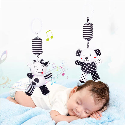 SHXERO Baby Car Seat Toys, Black White Stroller Toy Stretch Baby Spiral Plush Toys, Hanging Rattle Toys for Crib Mobile, Newborn Sensory Toy Best Gift for 0 3 6 9 12 Months (Calf/Panda)