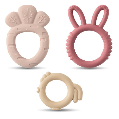 Easter Silicone Teethers for Babies - 2ooya 2Pcs Bunny Chick Carrot Infant Teething Chew Toys, Toddler Sore Gums Pain Relief Toy for Newborn Boy and Girl Spring Easter Baby Shower Birthday Gifts