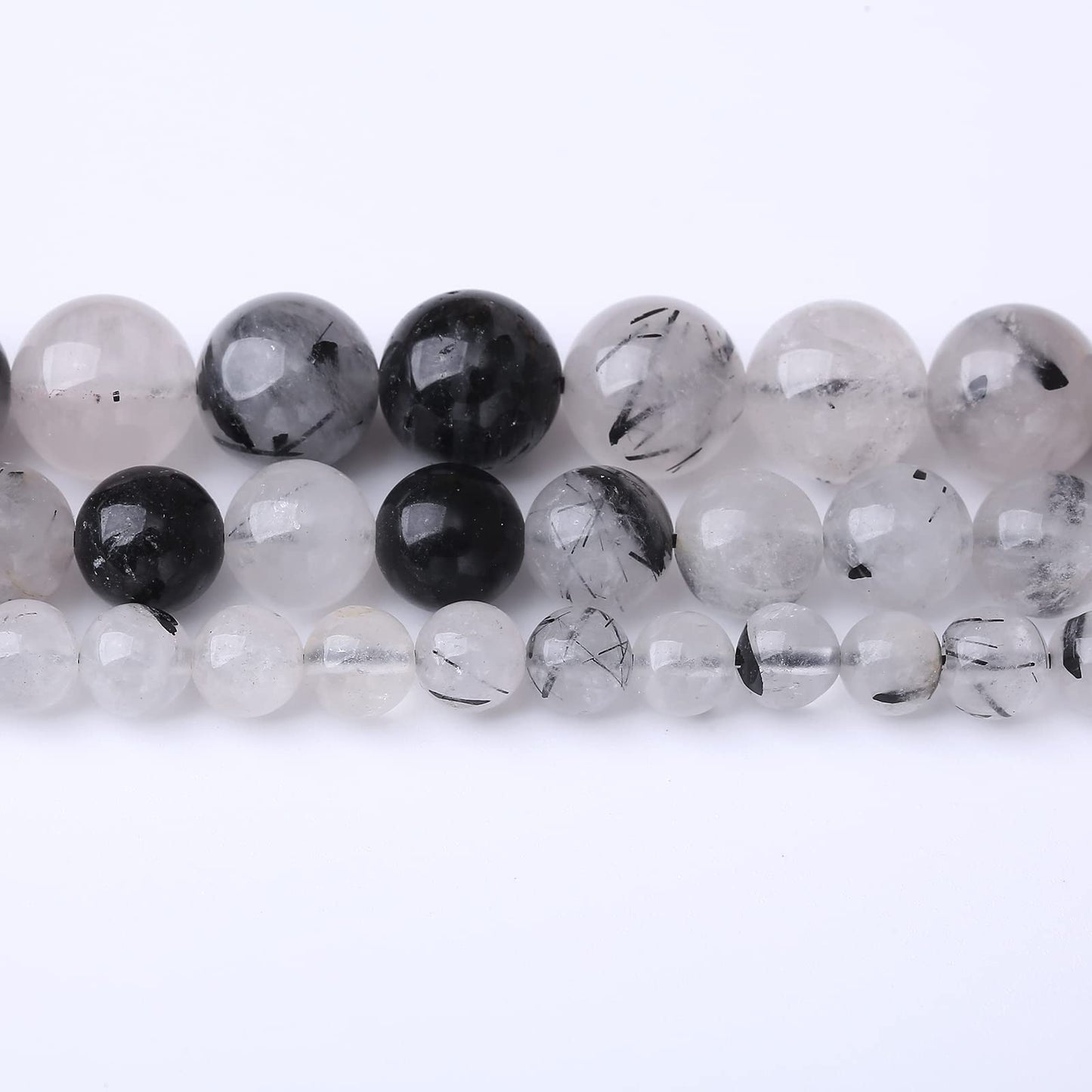45PCS 8MM Natural Black Rutilated Quartz Stone Beads Energy Healing Beads for DIY Jewelry Bracelet Necklace Making for Jewelry Making15Inch