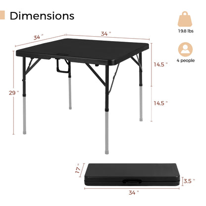 pollilar 34" Folding Card Table Square Foldable Table Plastic Portable with Detachable Legs, Dual Height Adjustable, Heavy-Duty Indoor Outdoor Dining, Game, Picnic, Mahjong Tables-Black