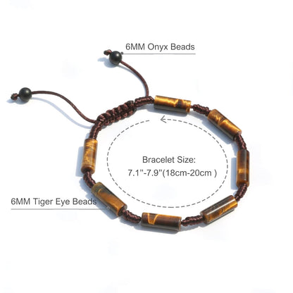 Onesmek Protection Tigers Eye Crystal Bracelet for Men - Healing Crystal Tiger Eye Gemstone Bead Mens Bracelet 6mm, Premium Cylindrical Stone Beads Bracelets Crystals Jewelry Birthday Gifts for Him
