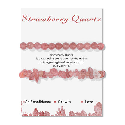 Lit Wall 2Pcs Strawberry Quartz Bracelet for Women 6mm Handmade Adjustable Beaded Gemstone Healing Crystal Bracelet Strawberry Quartz Jewelry for Women Men