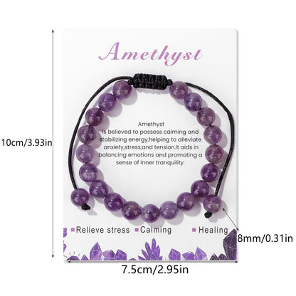 Lit Wall Amethyst Bracelet 8mm Handmade Adjustable Purple Beaded Healing Crystal Bracelet for Women