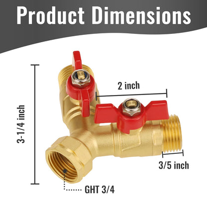 Angry Pony Brass Garden Hose Splitter 2 Way with Shut Off, Heavy Duty 3/4 GHT Hose Y Splitter for Outdoor Faucet, Dual Water Spigot Connector for Garden Watering, Sprinkler and Car-Washing