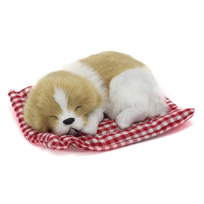 Coolayoung 2Pcs Sleeping Dogs on Pad Doll Toy, Cute Mini Puppy on Pad with Woof Sounds Decor Hand Toy Gift for Kids Boys Girls