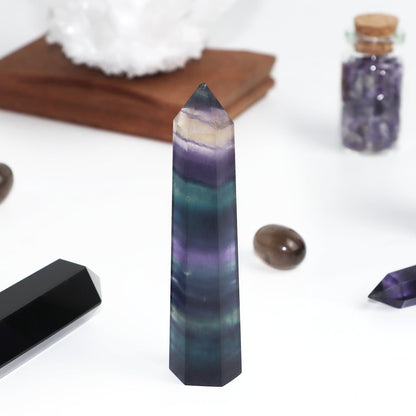Fluorite Healing Crystals Wand, 3" Natural Crystals and Healing Stones, Polishing Reiki Energy Gemstones Crystal Points for Meditation Spiritual Decor Gifts for Women (Rainbow Fluorite-Large)
