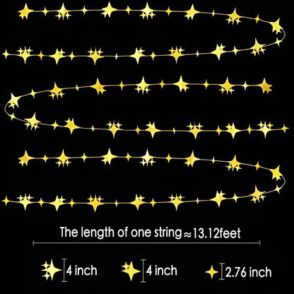 Glitter Gold Four-Angle Star Paper Garland Banner Décor 40 Feet Gold Twinkle Star Hanging Bunting Banner Backdrop for Wedding Baby Shower Birthday Graduation Disco Party Decorations