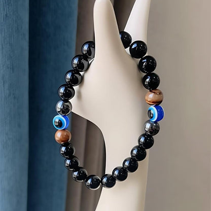 WEFRIN Evil Eye with Hematite Black Obsidian Tiger Eye Stone Triple Protection Bracelets for Men Women, Crystal Jewelry Stone Bracelets Bring Luck and Prosperity and Happiness (E-8mm(e))