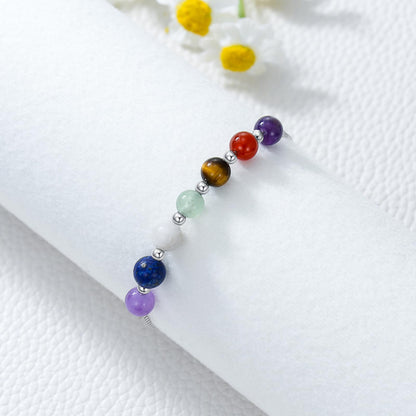 LWQQWL 7 Chakra Bracelet for Women 925 Sterling Silver Beads Chakra Bracelet 6mm Healing Stone Jewelry Gifts