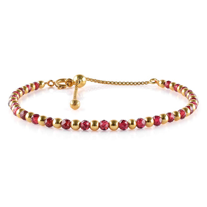 QNAVIC Red Garnet Dainty Slider Link Bracelet For Women, Chakra Healing Crystal Gemstone January Birthstone, Gold Plated Ball 6-8 Inches Adjustable Christmas and Birthday Gifts for Her