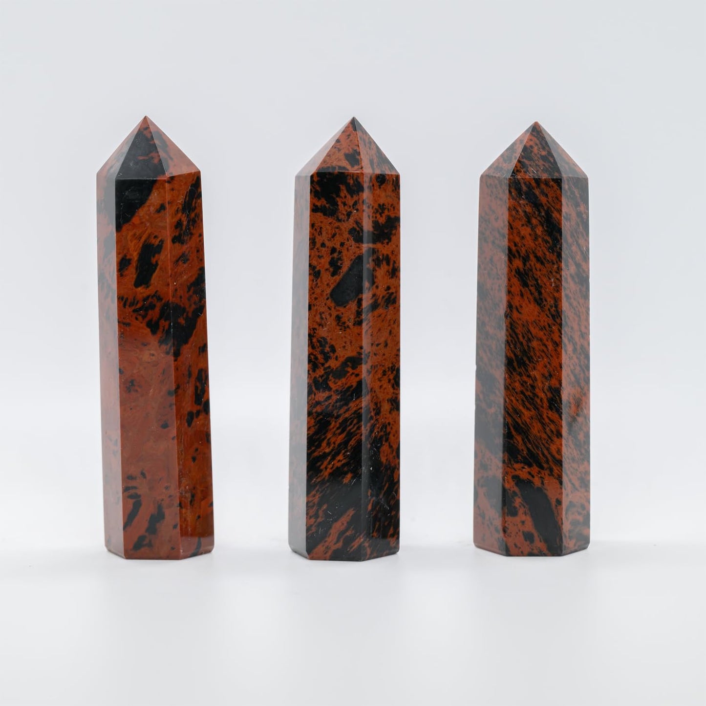 Angelstones Natural Mahogany Obsidian Gemstone Healing Crystal Hexagonal Pointed Reiki Chakra Faceted Prism Wand Carved Stone Figurine Home Decor