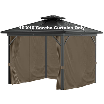 Mogtuo Gazebo Curtains 10'x10' Outdoor Waterproof, 4-Panels Sidewall Curtains Universal Replacement with Zipper for Patio, Backyard, Garden (Brown, 10'x10')