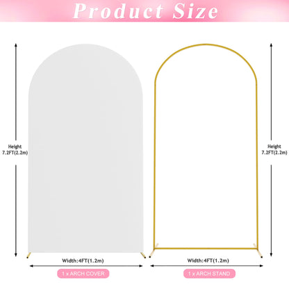 Wokceer 7.2 FT Wedding Arch Backdrop Stand and White Arch Cover, Metal Arch Stand with Arch Stand Cover for Birthday Party Wedding Ceremony Bridal Baby Shower Event Decor