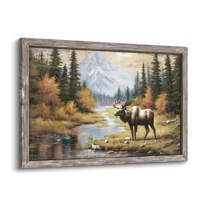 Wildlife Painting Framed Wall Art: Majestic Moose in Forest Picture Rustic Wild Animal Artwork Elk Deer Prints for Living Room Farmhouse Bedroom