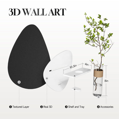 Cuspin 3D Textured Black and White Wall Art with Vase and Shelf, Minimalist Abstract Japandi Paintings Wall Decor, Modern Artwork for Living Room Dining Bedroom Hallway Office Bathroom Home Decor