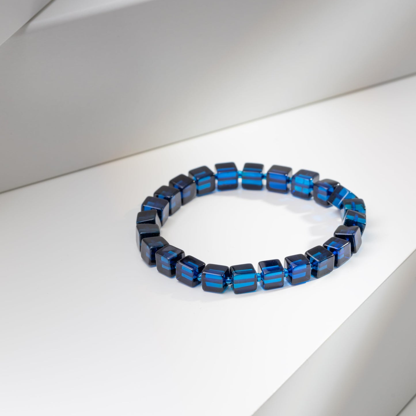 Amber by Mazukna Natural Blue Baltic Amber Bracelet for Women and Men – Stretch Wristband with Polished Cube Beads, Lightweight Unisex Jewelry Gift for Daily and Casual Wear (Blue)