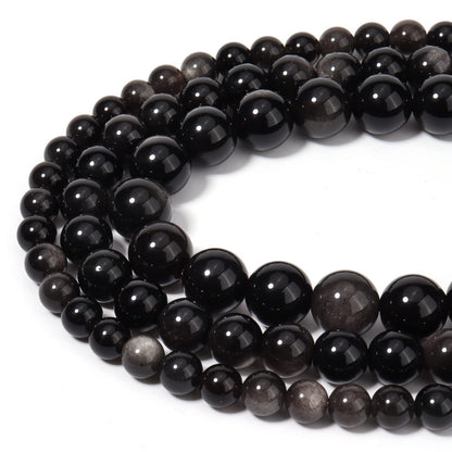 60pcs 6mm Natural Silver Obsidian Gemstone Beads Energy Healing Crystal Round Loose Stone Beads for Jewelry Making, DIY Bracelets Necklaces