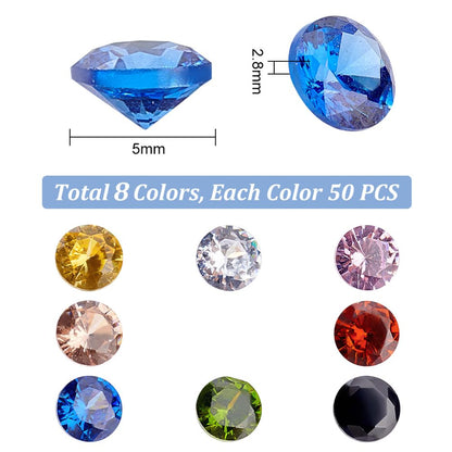PH PandaHall 400pcs 5mm Cubic Zirconia Stone 8 Colors Round Faceted Rhinestone Diamond Stones Gems Gemstone Loose CZ Stones for Ring Earring Bracelet Pendant Jewelry Art Craft Making