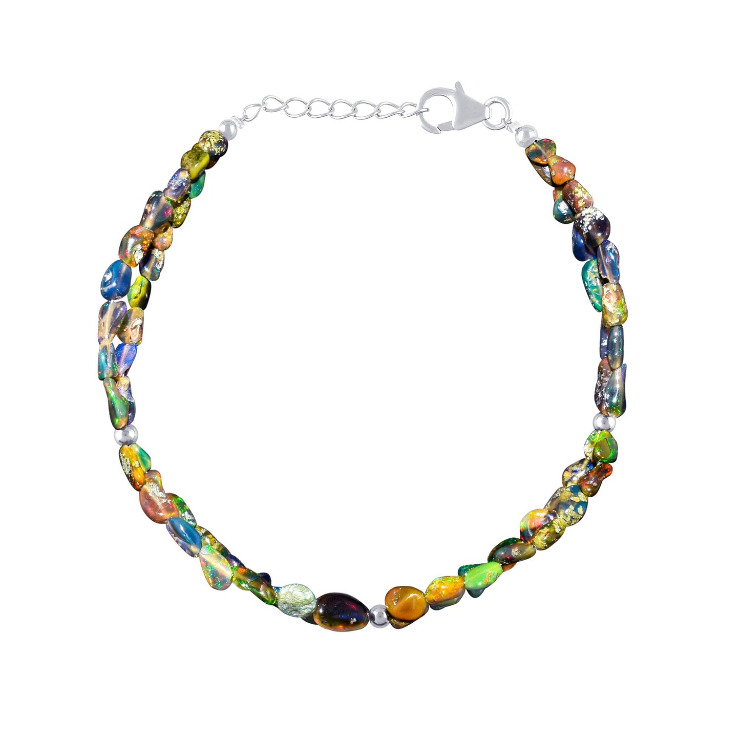 QNAVIC Black Opal Tumble Bracelet for Women – Genuine October Birthstone Chakra Crystal, Handmade 925 Sterling Silver Adjustable 8" Chain, Hypoallergenic Minimalist Healing Energy Jewelry Birthday Gift for Her